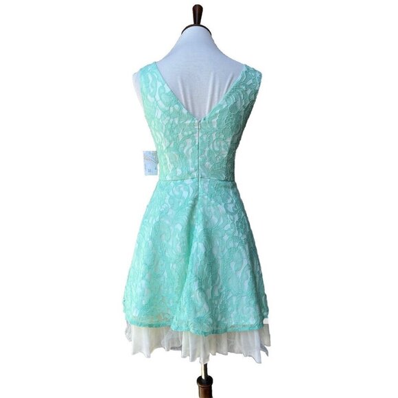 A. drea Illusion Inset Fit & Flare Lace Dress Size S Color Mint - Picture 7 of 16